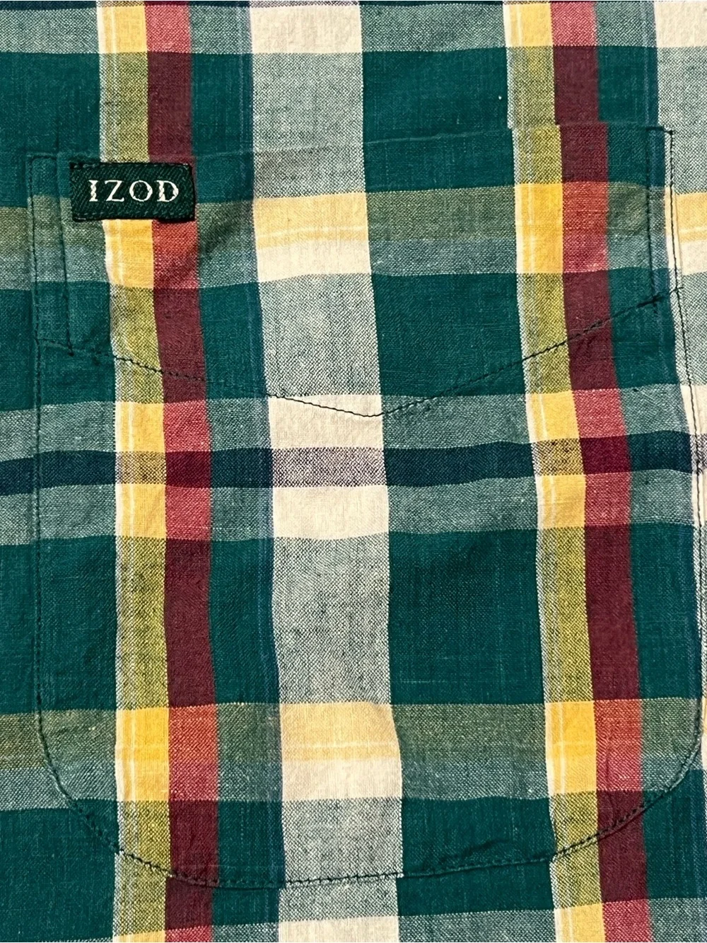 Izod Green Plaid Short-Sleeve Button-Down Shirt large